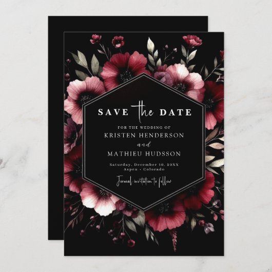 Elegante minimale Bourgondische bruiloft Save The Date (Voorkant / Achterkant)