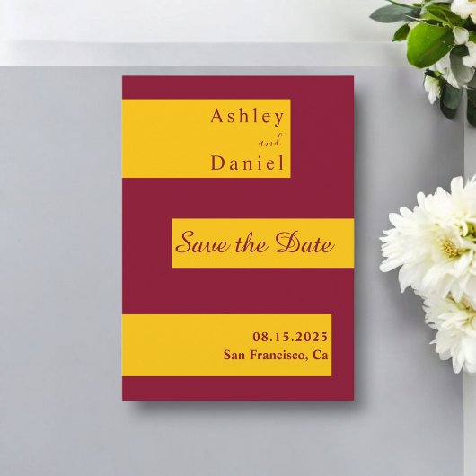 Elegante minimale Bourgondische en gouden moderne Save The Date