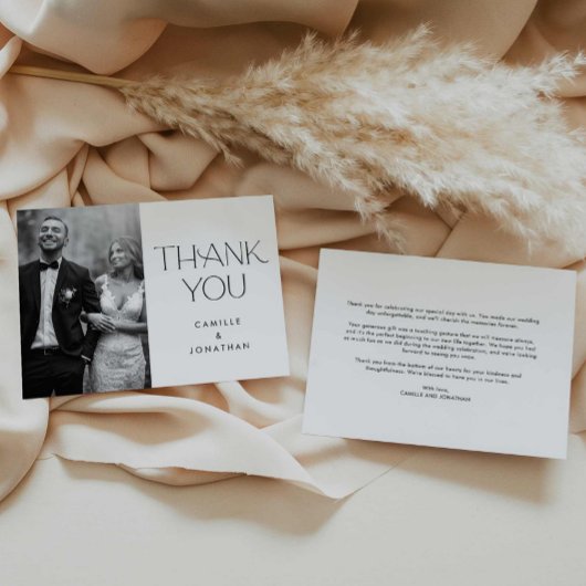 Elegante Minimale Bruiloft Foto Dank u kaart