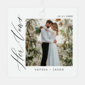 Elegante minimale bruiloft Haar Geloften Koppels F Metalen Ornament (Voorkant)