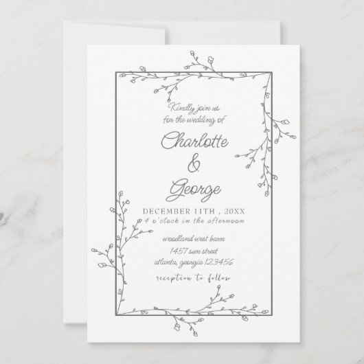 Elegante minimale bruiloft kaart (Voorkant)