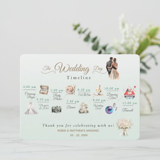 Elegante minimale bruiloft programma tijdlijn (Staand voorkant)