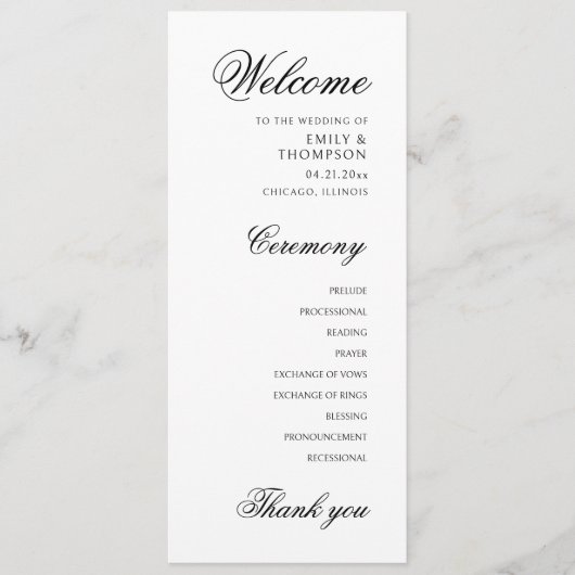 Elegante minimale bruiloft programmakaart (Voorkant)