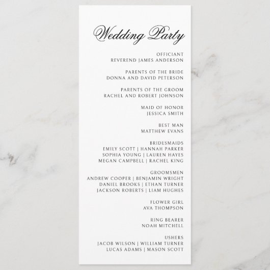 Elegante minimale bruiloft programmakaart (Achterkant)