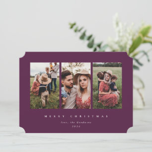 Elegante minimale burgundy kader drievoudige foto feestdagenkaart