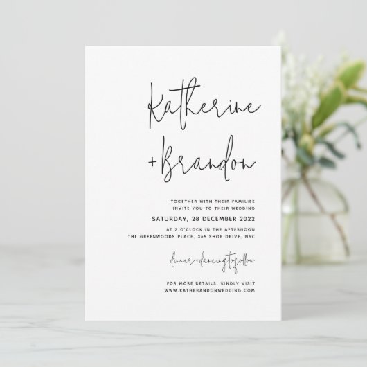 Elegante minimale Casual Script foto bruiloft Kaart (Staand voorkant)