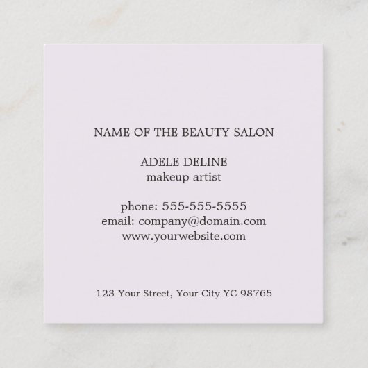 Elegante minimale chique make-up artiest schoonhei vierkante visitekaartje (Achterkant)