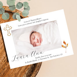 Elegante minimale cross Baby foto doop Kaart