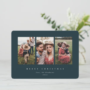 Elegante Minimale Donkergroene Fotolijst Drievoudi Feestdagenkaart
