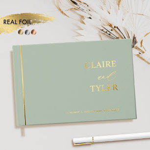 Elegante, minimale echte Folie en Bleke groene bru Gastenboek
