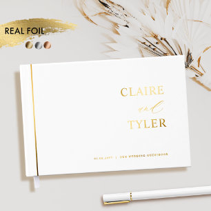 Elegante, minimale echte Folie en witte bruiloft Gastenboek