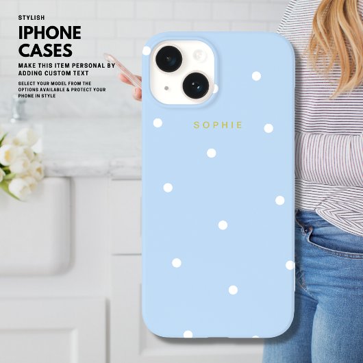 Elegante Minimale Eenvoudige Blauwe Leuke Polka D Case-Mate iPhone Case