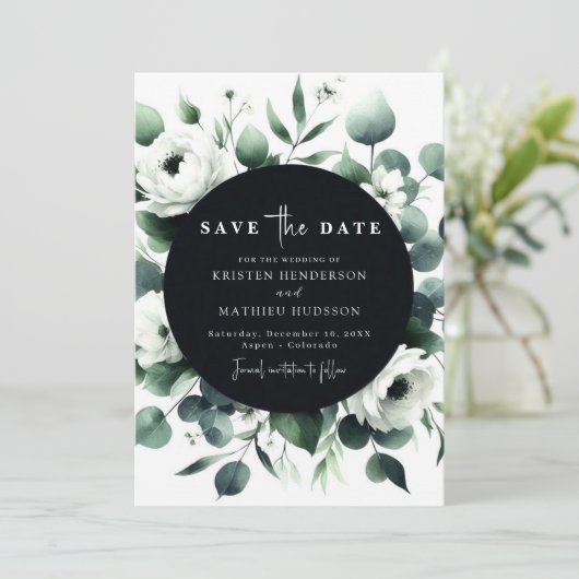 Elegante minimale eucalyptus digitale bruiloft save the date (Staand voorkant)