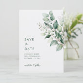 Elegante minimale eucalyptus groen bruiloft save the date (Staand voorkant)