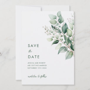 Elegante minimale eucalyptus groen bruiloft save the date