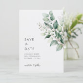 Elegante minimale eucalyptus groen bruiloft save the date (Staand voorkant)