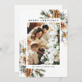 Elegante minimale familiefoto Botanische Kerstmis Feestdagenkaart