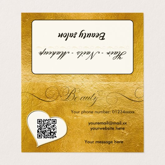 Elegante minimale faux goud Qr code schoonheidssal Visitekaartje (Buitenkant ongevouwen)
