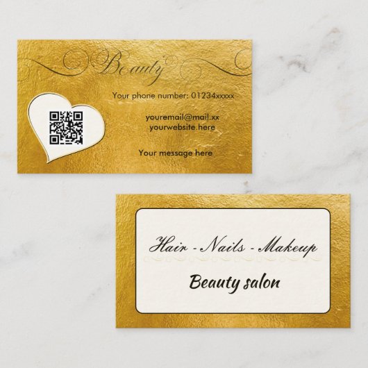 Elegante minimale faux goud Qr code schoonheidssal Visitekaartje (Voorkant / Achterkant)