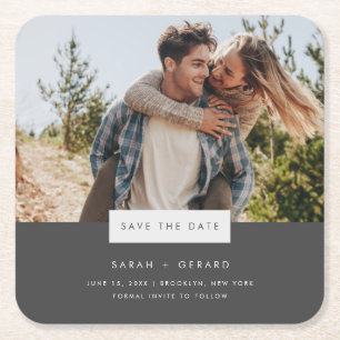 Elegante minimale foto bruiloft Bewaar de datum Kartonnen Onderzetters