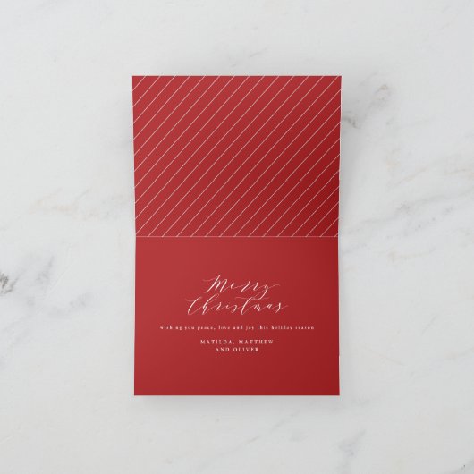 Elegante minimale foto Kerstscript feestelijk rood Feestdagen Kaart (Binnen)