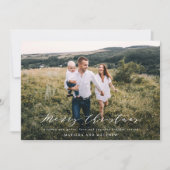 Elegante minimale foto Kerstscript navyblauw Feestdagenkaart (Voorkant)