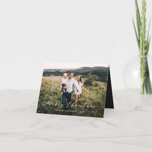 Elegante minimale foto Kerstscript zwart wit Feestdagen Kaart (Voorkant)