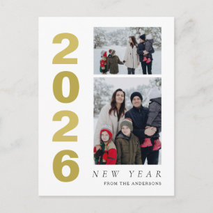 Elegante minimale gelukkige nieuwjaarsfamilie 2 fo feestdagenkaart