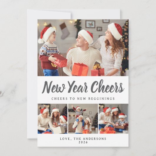 Elegante minimale gelukkige nieuwjaarsfamiliefoto feestdagenkaart (Voorkant)