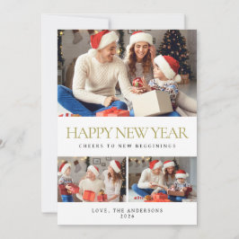 Elegante minimale gelukkige nieuwjaarsfamiliefoto feestdagenkaart