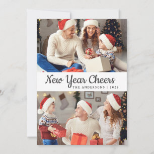 Elegante minimale gelukkige nieuwjaarsfamiliefoto feestdagenkaart