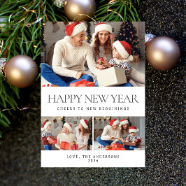 Elegante minimale gelukkige nieuwjaarsfamiliefoto feestdagenkaart