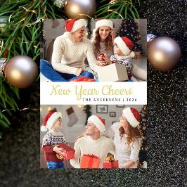 Elegante minimale gelukkige nieuwjaarsfamiliefoto feestdagenkaart