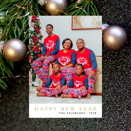 Elegante minimale gelukkige nieuwjaarsfamiliefoto feestdagenkaart