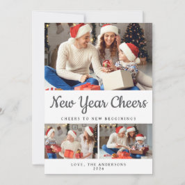 Elegante minimale gelukkige nieuwjaarsfamiliefoto feestdagenkaart