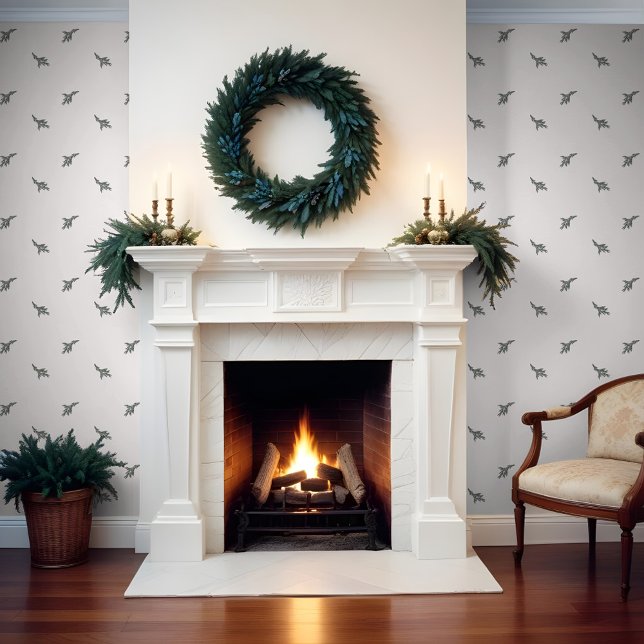 Elegante minimale gezellige winter Garland tak pat Behang (Elegant Minimal Cozy Winter Garland Branch Pattern Wallpaper)