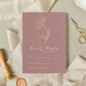 Elegante minimale gouden bloem bruiloft RSVP kaartje