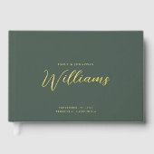 Elegante minimale gouden folie salie groene bruilo gastenboek (Voorkant)