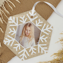Elegante minimale gouden glitter sneeuwvlok foto glas ornament