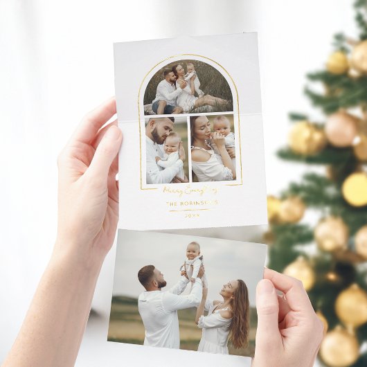 Elegante minimale gouden lijn boog 3-foto all in one uitnodiging