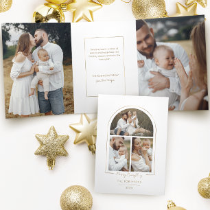 Elegante minimale gouden lijn boog 3-foto drieluik kaart