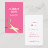 Elegante minimale gouden magenta schaar haarstylis visitekaartje (Voorkant / Achterkant)