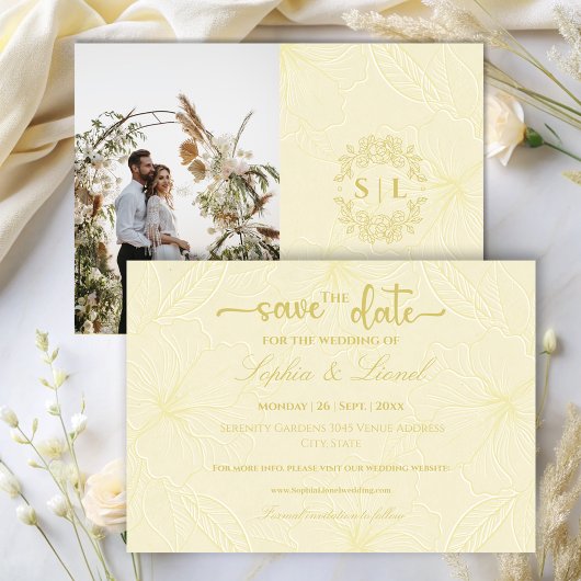 Elegante minimale gouden omtrek bloemen bruiloft save the date