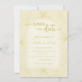 Elegante minimale gouden omtrek bloemenbruiloft save the date (Voorkant)