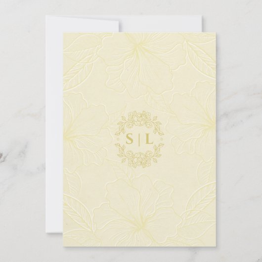 Elegante minimale gouden omtrek bloemenbruiloft save the date (Achterkant)