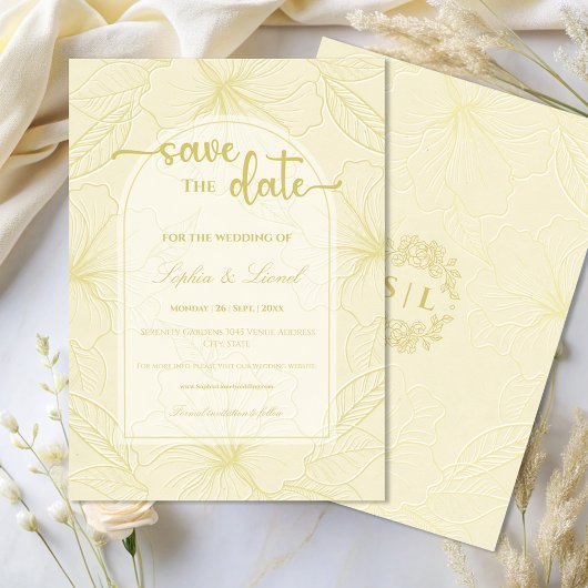 Elegante minimale gouden omtrek bloemenbruiloft save the date
