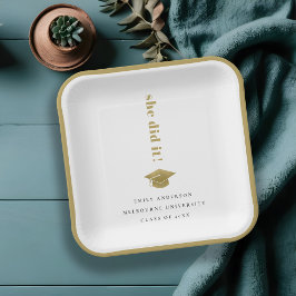 Elegante Minimale Gouden Typografie Afstudeerhoed Papieren Bordje