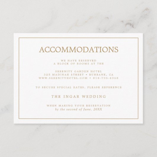 Elegante minimale grens gouden bruiloft accommodat informatiekaartje (Voorkant)