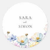Elegante minimale grillige Wildflower bruiloft Ronde Sticker (Voorkant)