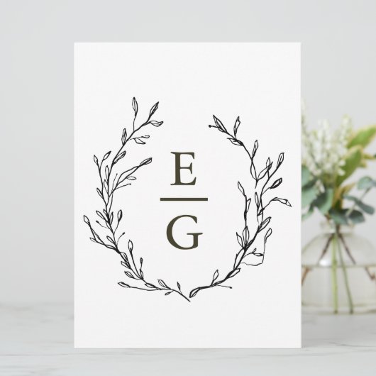 Elegante minimale groen bruiloft monogram kaart (Staand voorkant)
